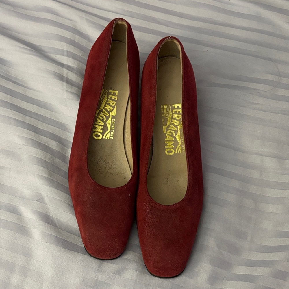 Salvatore Ferragamo Women's Deep Red Suede Flats